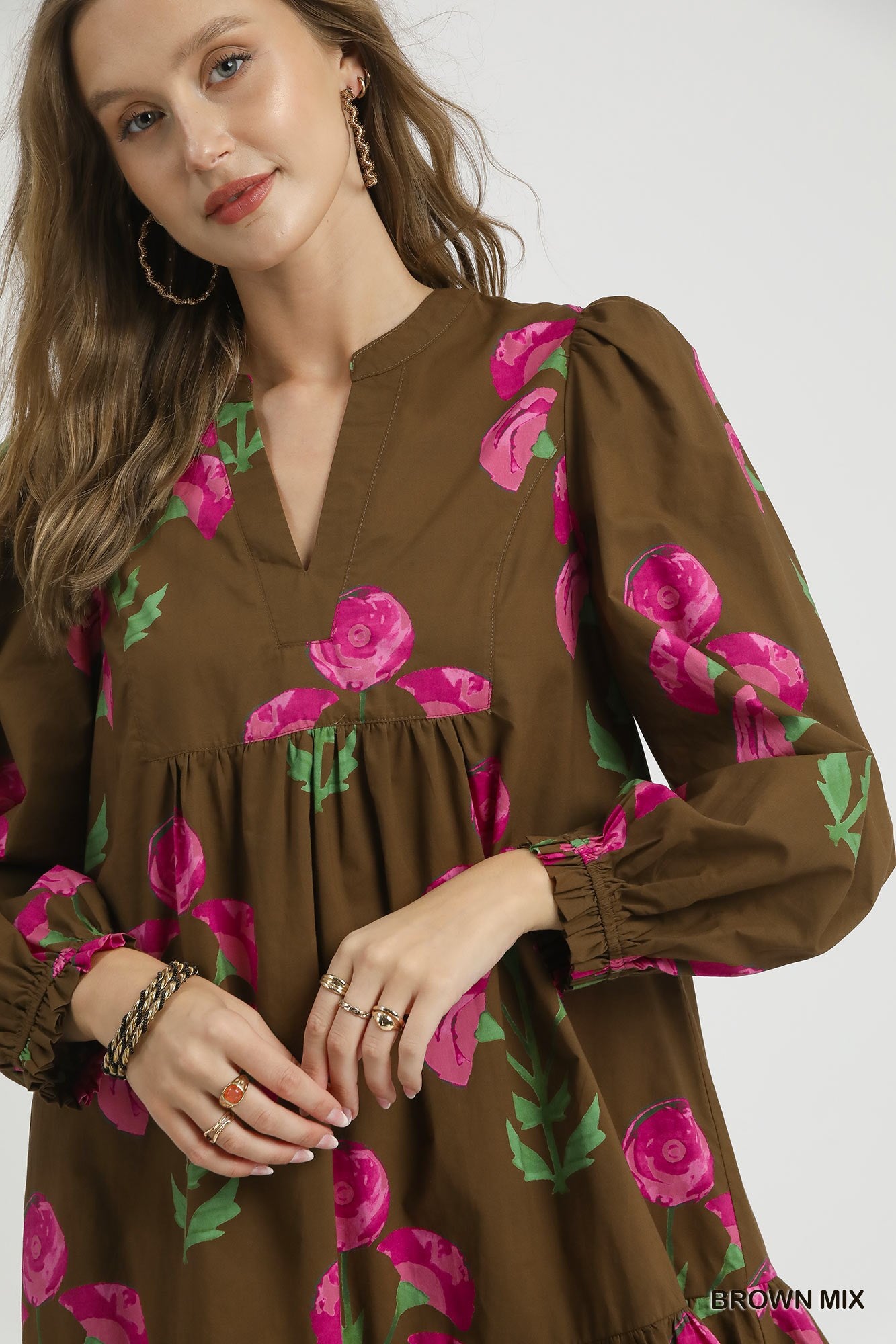 Umgee Mix Floral Babydoll Tunic Dress
