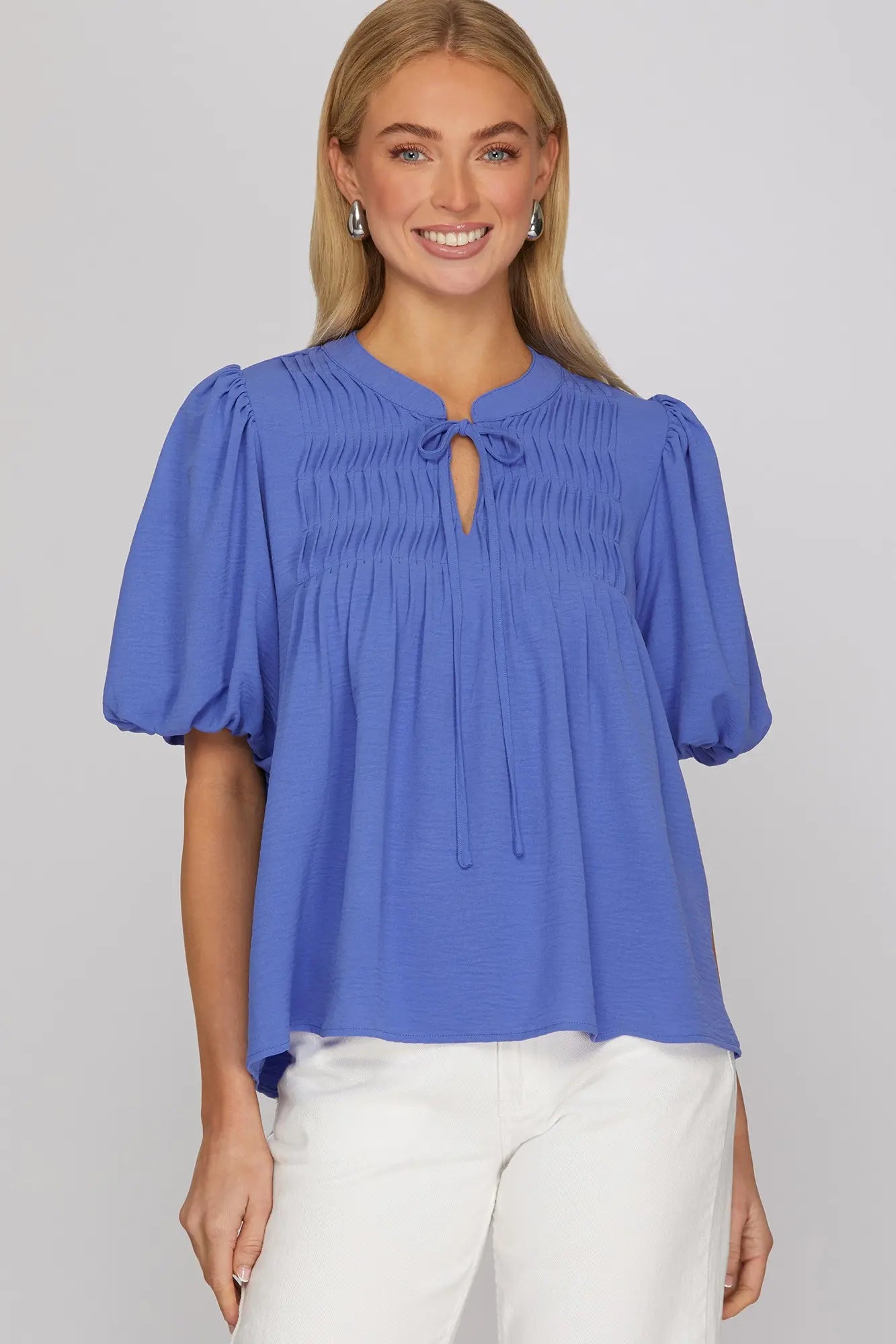 Puff Sleeve Pintuck Detail Top