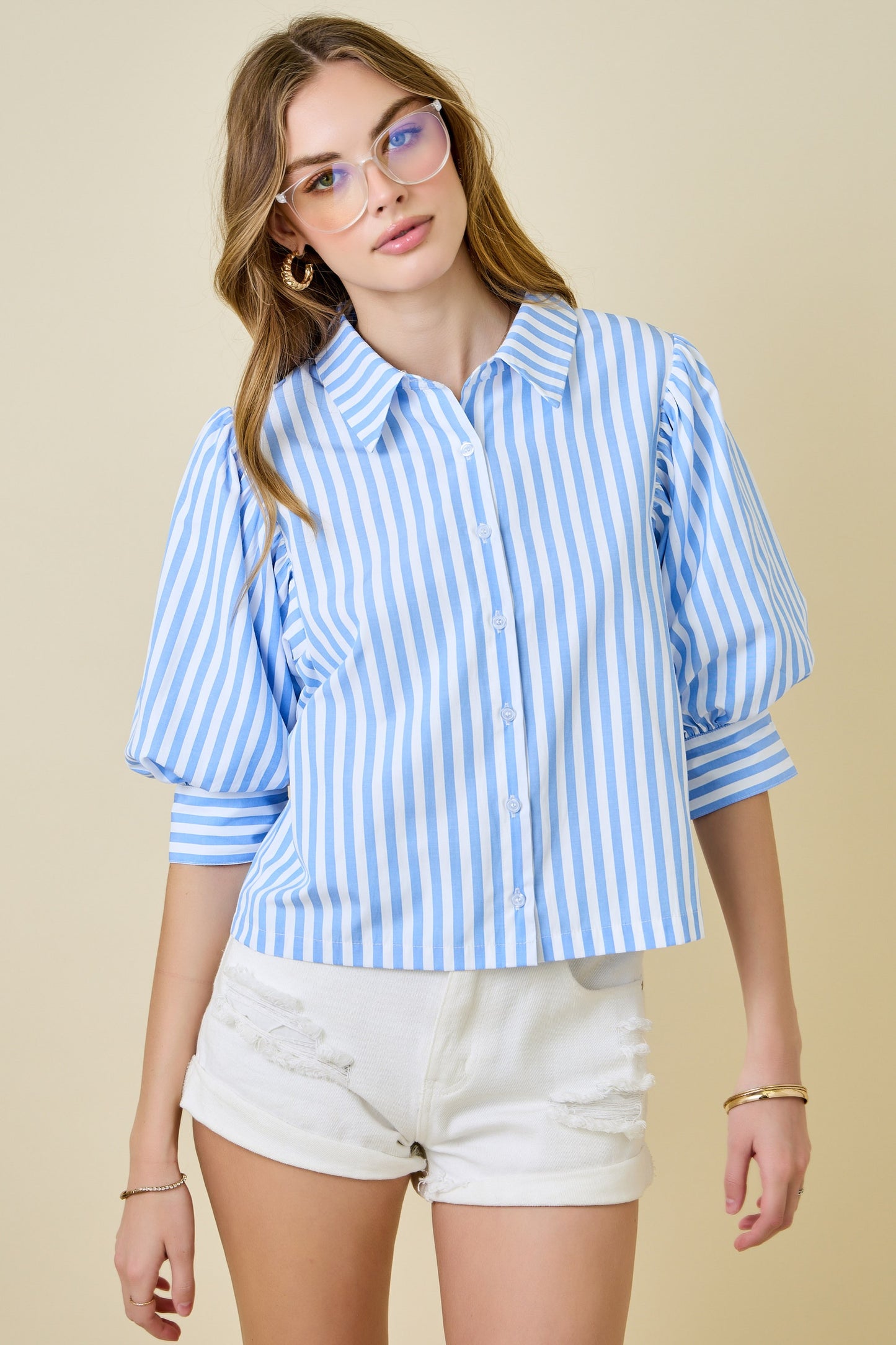 Striped Puff Sleeve Top