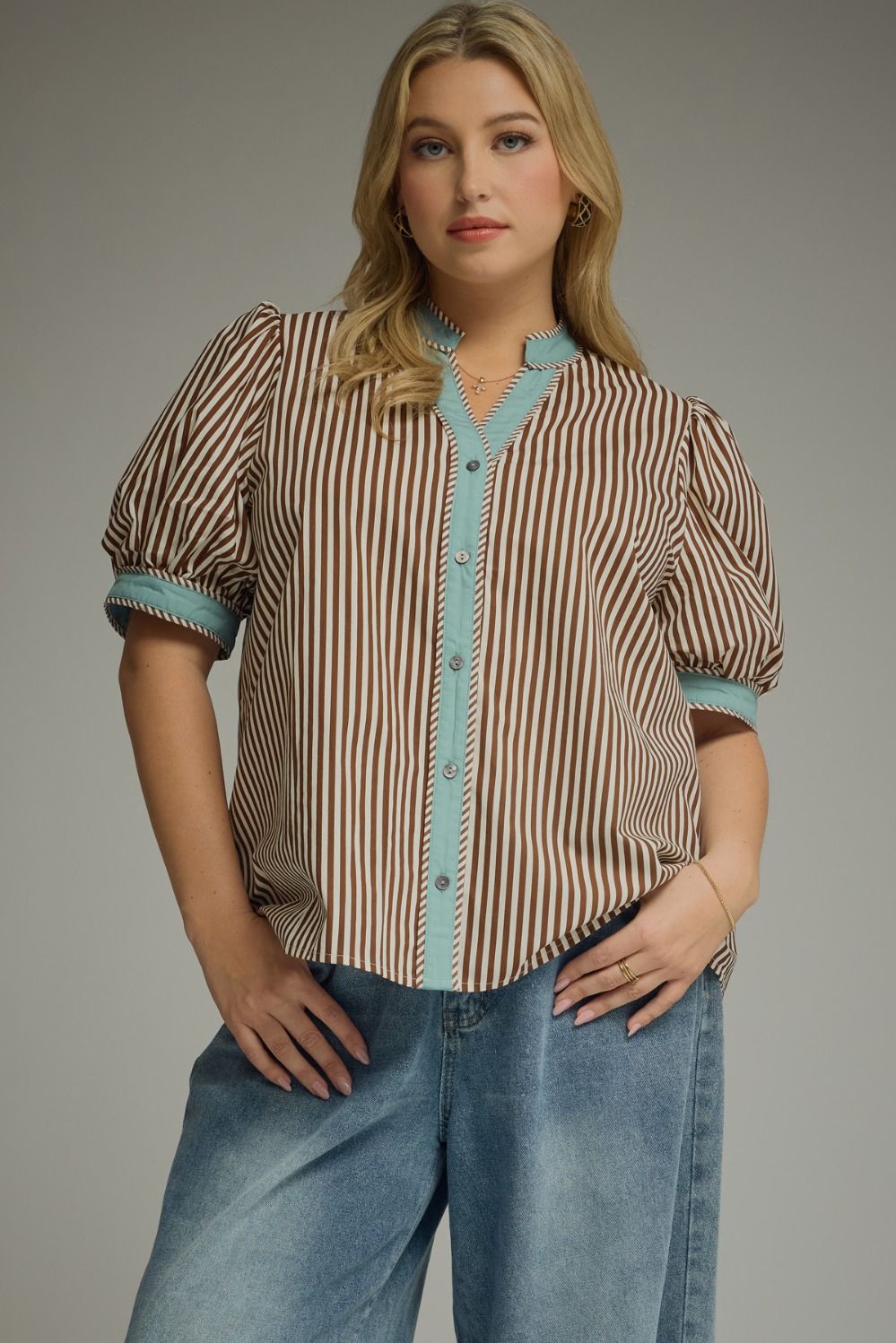 Stripe Puff Sleeve Top