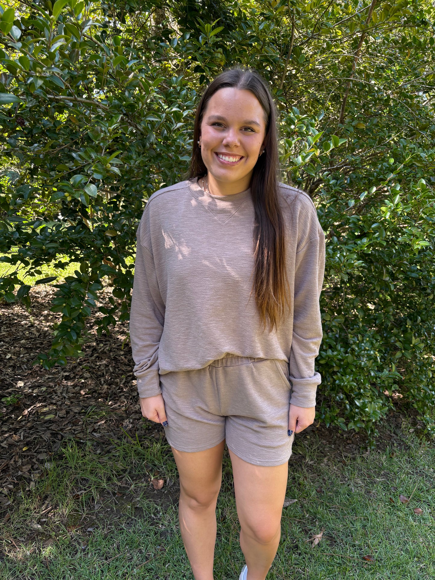 Slub Pullover & Shorts 2pcs Set-Cocoa