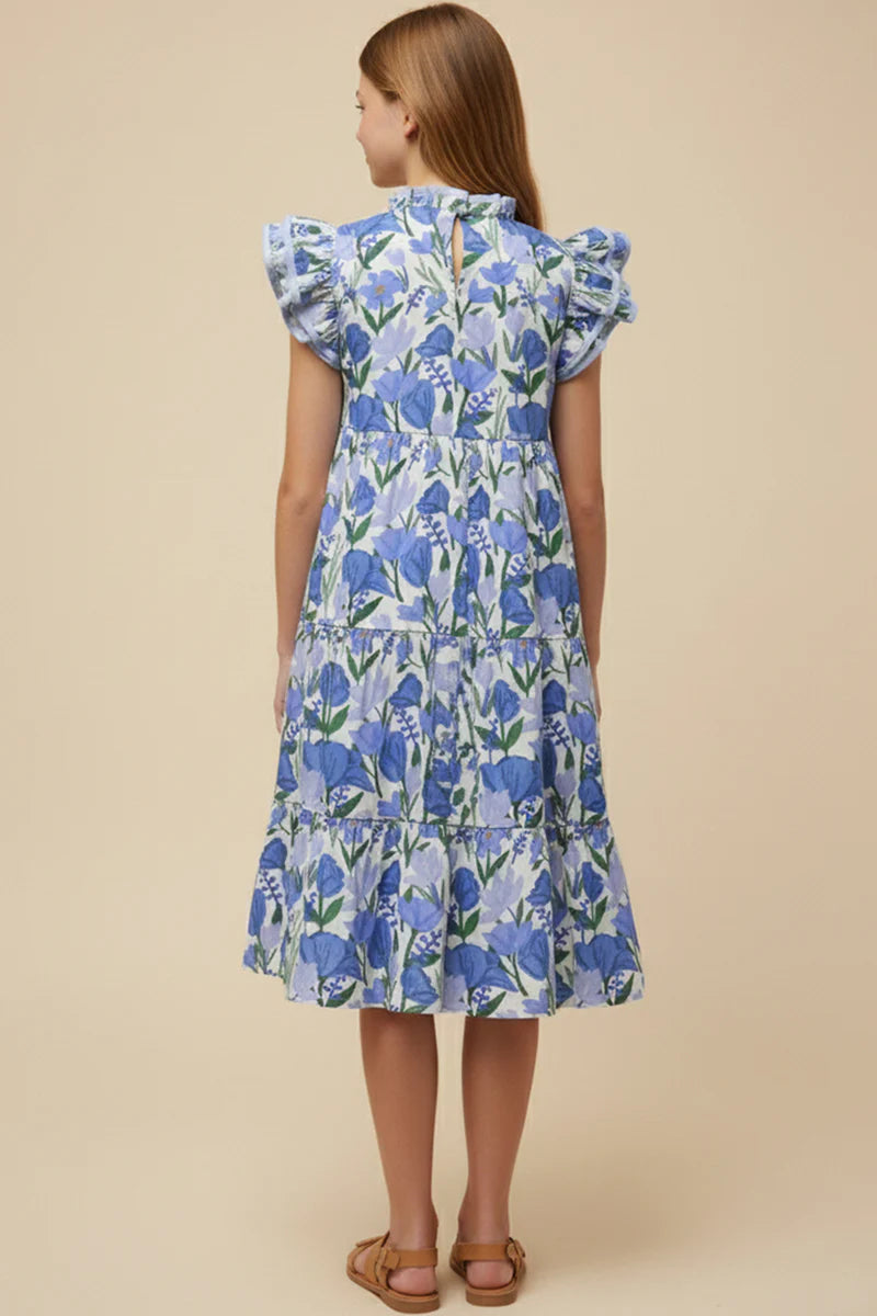 Ruffle Neck Floral Dress