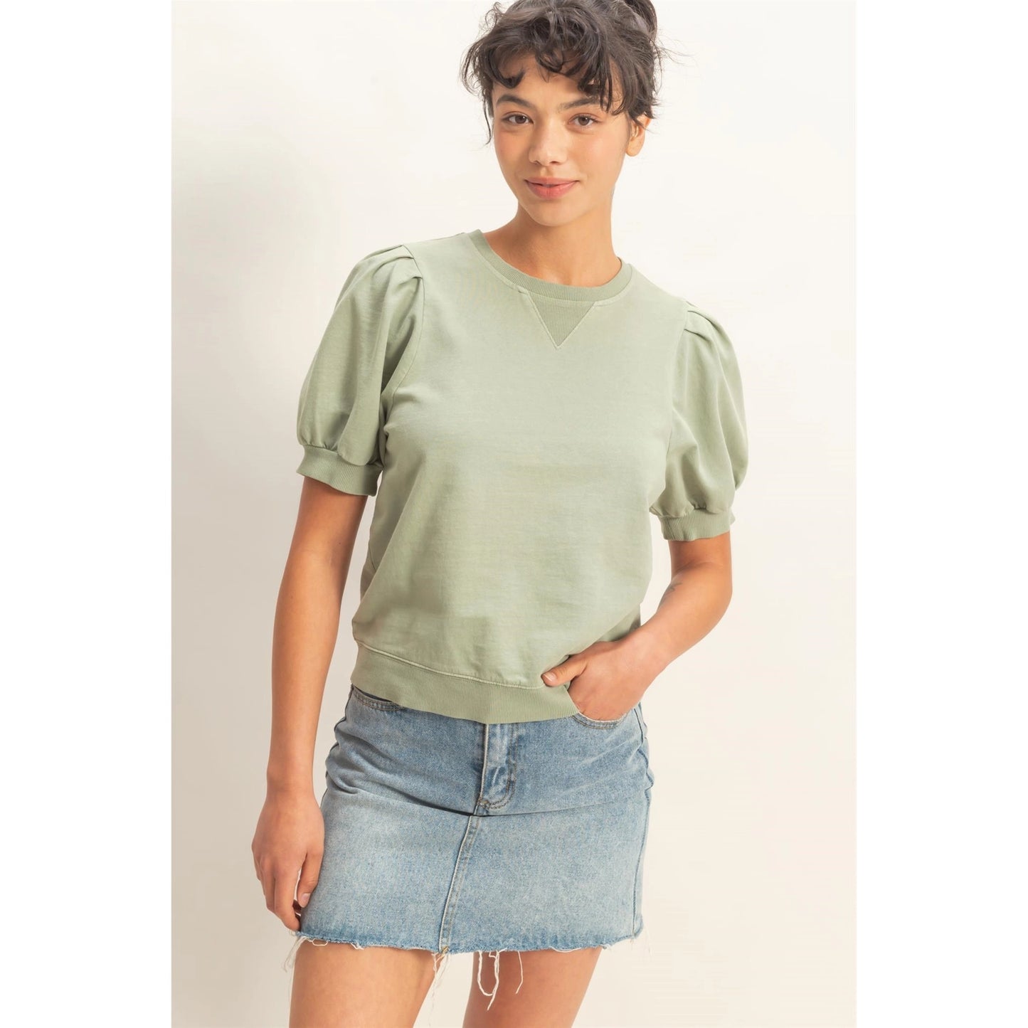 Puff Sleeve Crew Neck