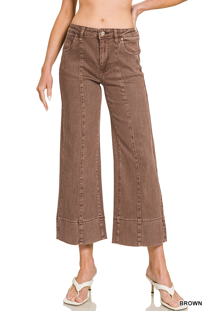 Mid Rise Wide Legged Cropped Colored Denim