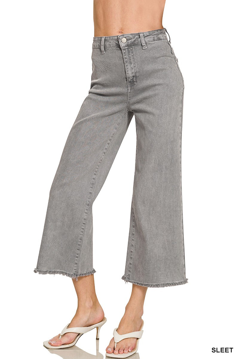 Washed Frayed Hem Straight Pants