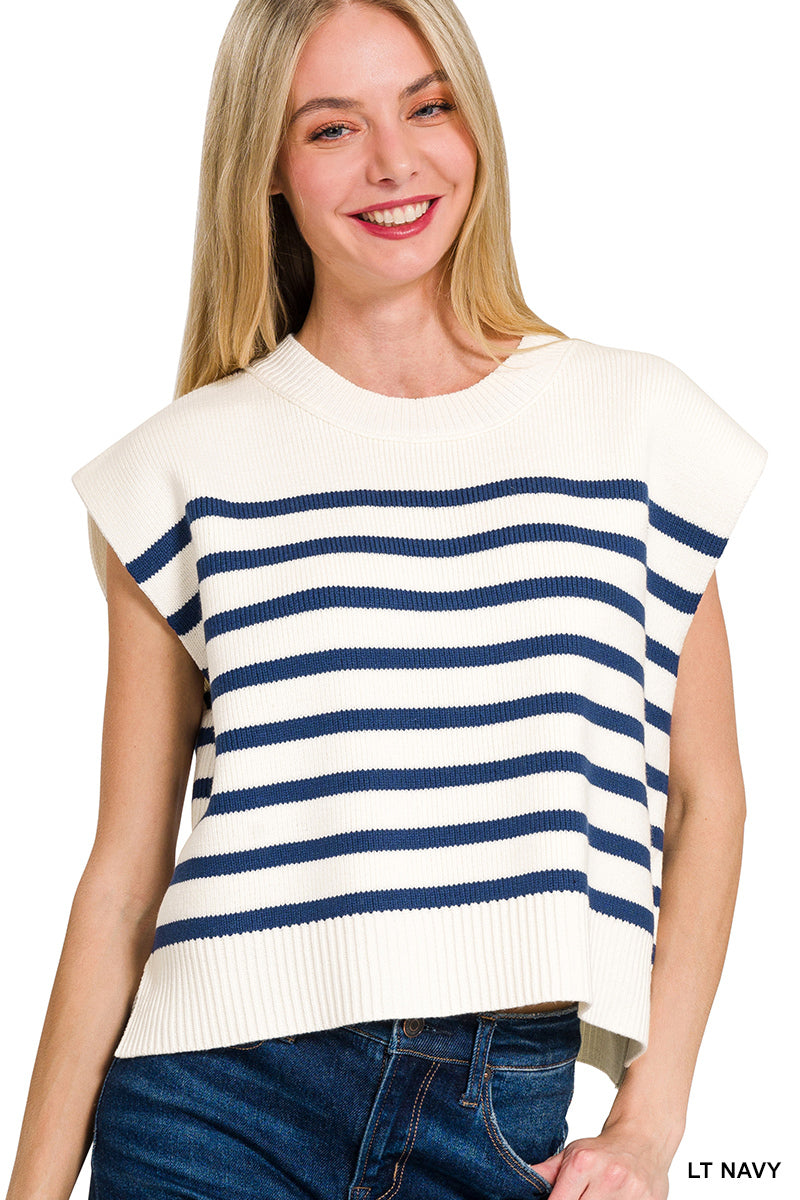 Oversized Crew Neck Stripe Sweater Vest