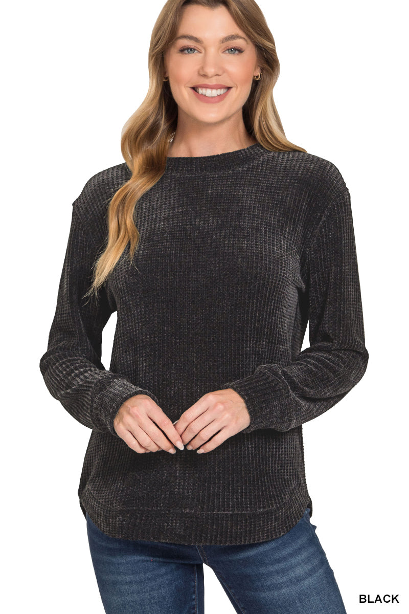 Chenille Waffle Round Neck Sweater