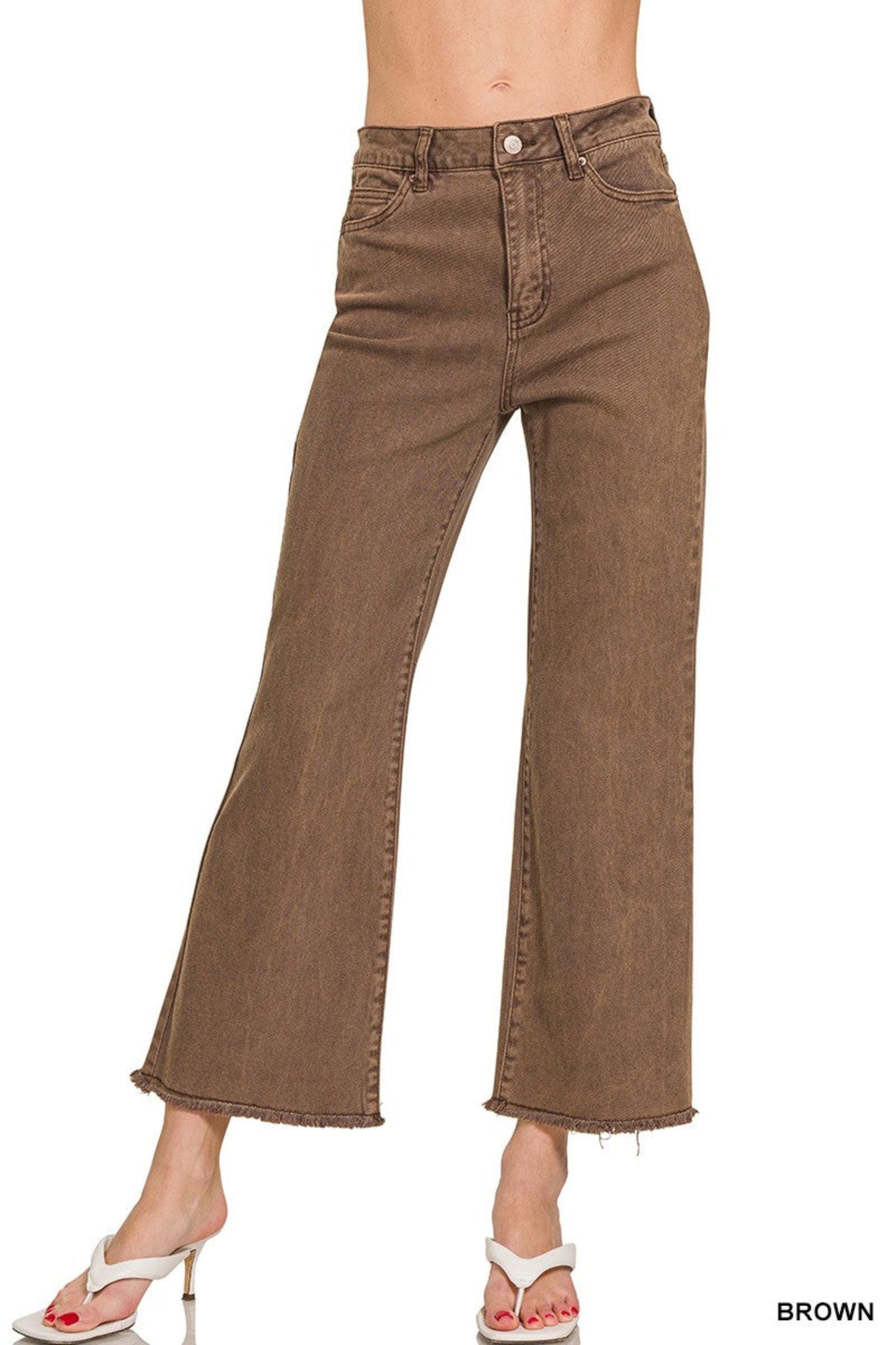 Zenana Acid Washed Frayed Hem Bootcut