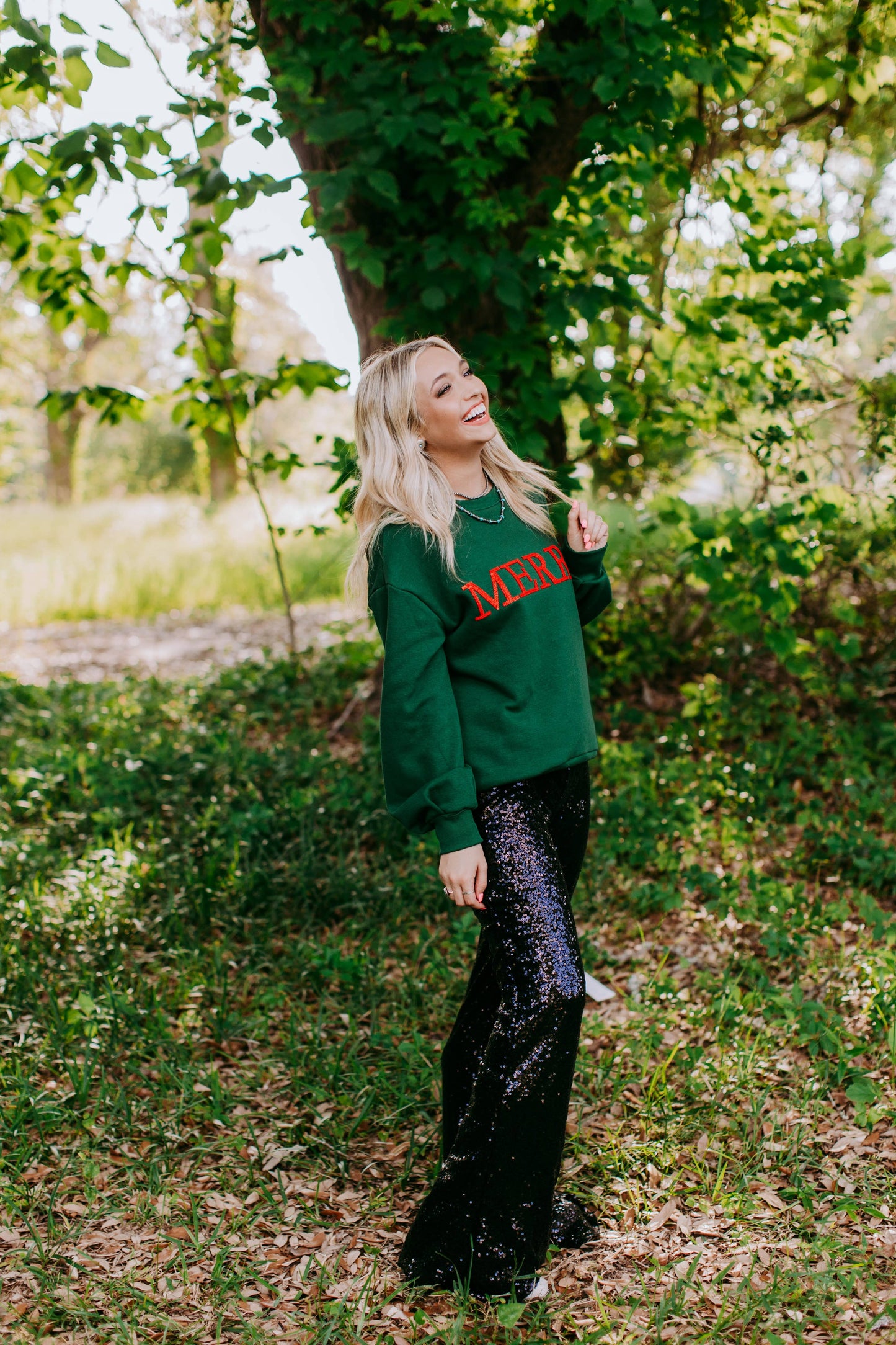 Merry Christmas Sequins engraved 3D Sweatshirt - Green