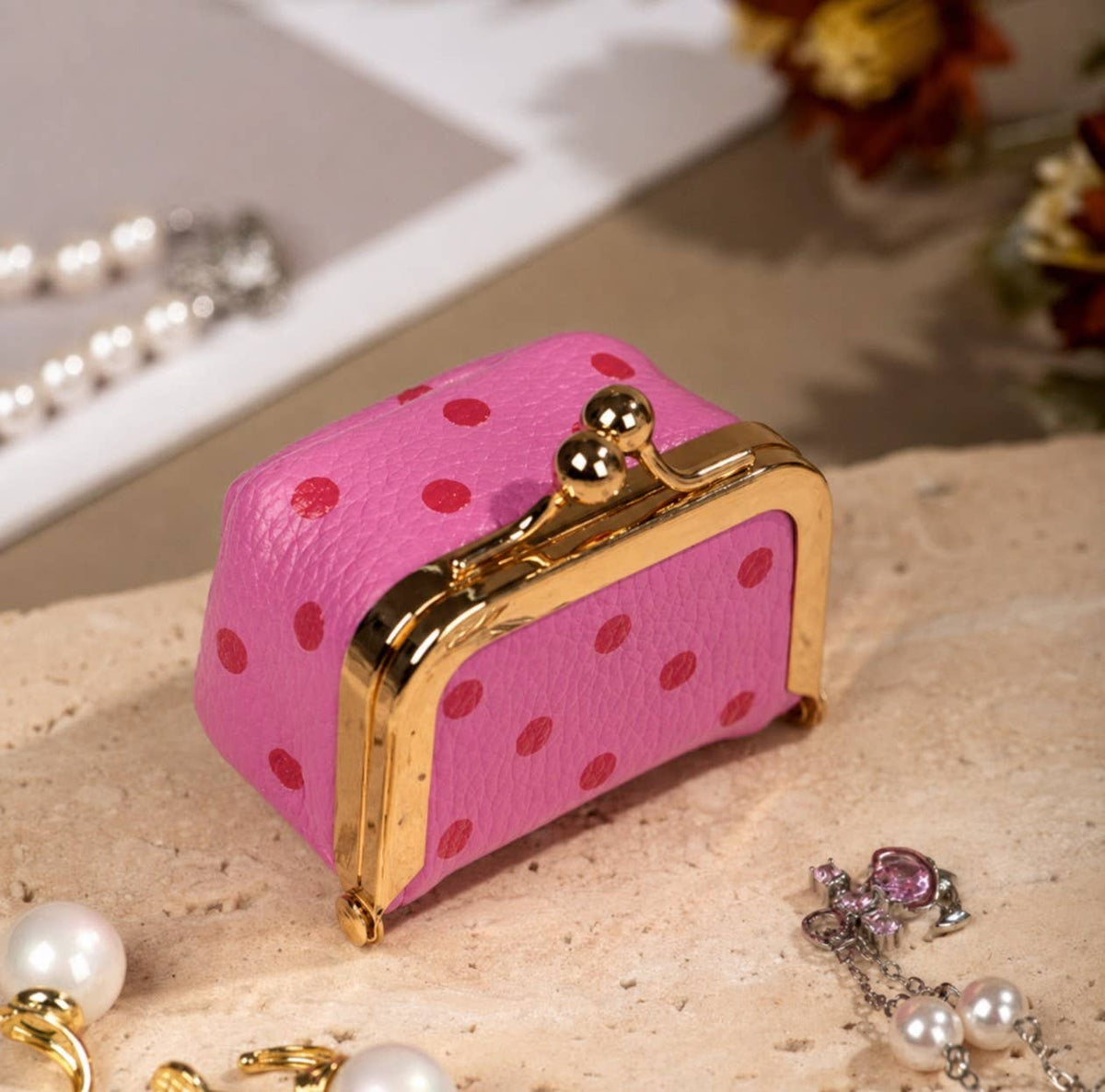 MINI POLKA DOT & SOLID KISS LOCK TRAVEL JEWELRY BOX | 40P646