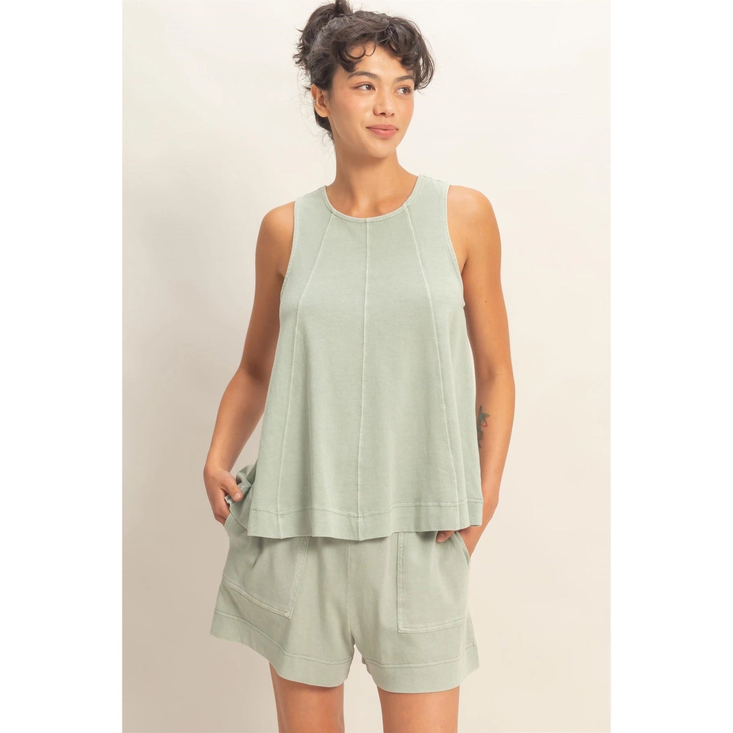 Sleeveless Round Neck Top & Shorts Set