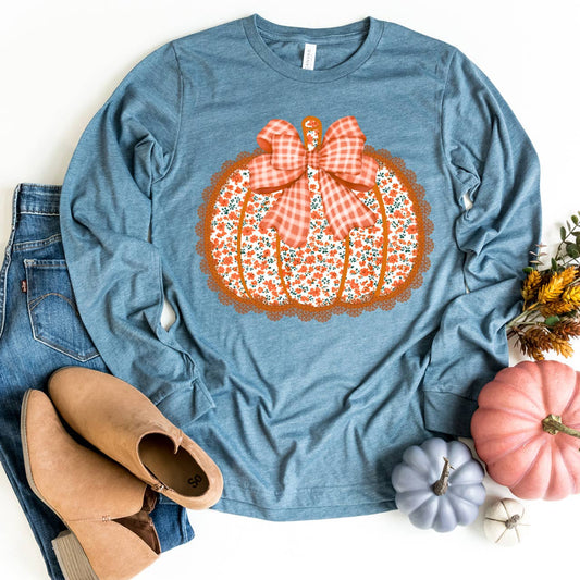 Floral Lace Pumpkin Long-Sleeve T-Shirt