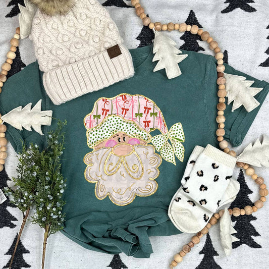 Coquette Bow Santa Faux Glitter Long-Sleeve T-shirt