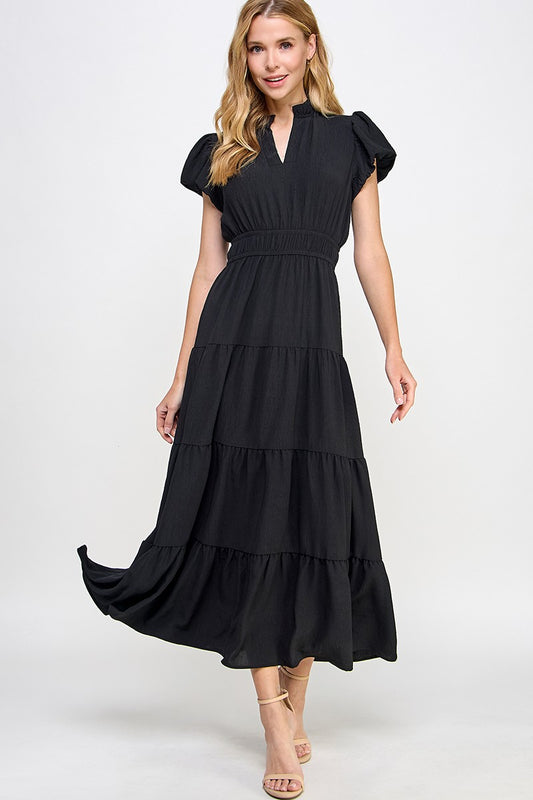 Ruffled Neckline Maxi Dress
