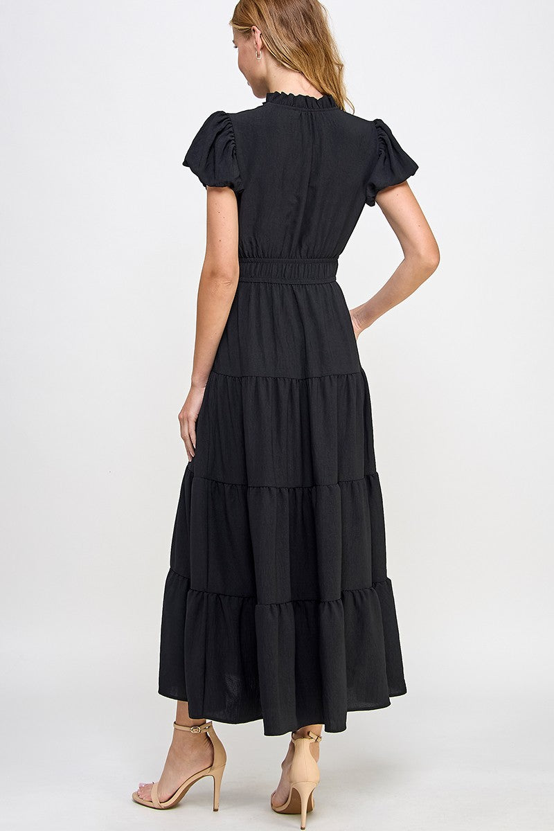 Ruffled Neckline Maxi Dress