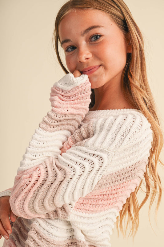 TWEEN GIRLS CREW NECK WAVY RIB KNIT PULL OVER (7-14)