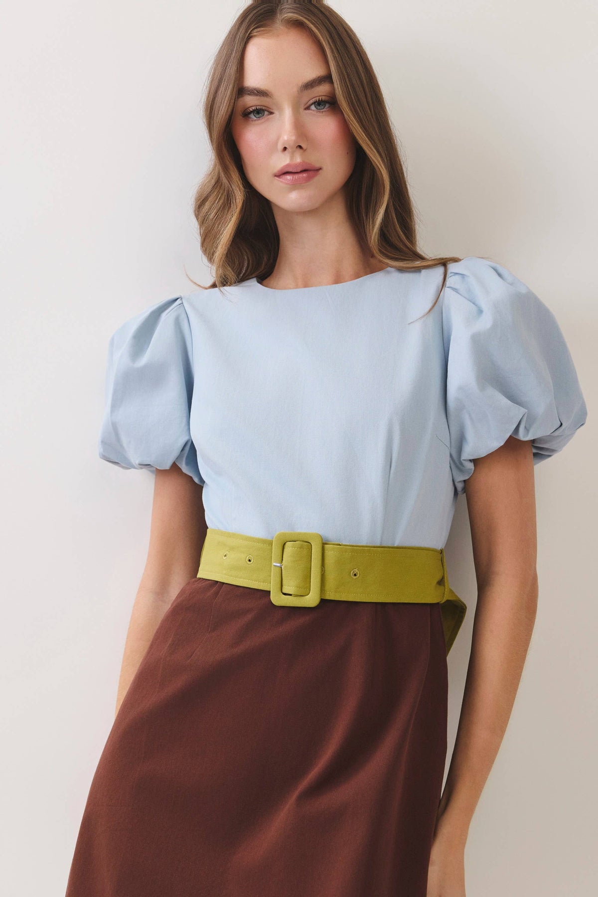 Color Block Puff Sleeve Mini Dress