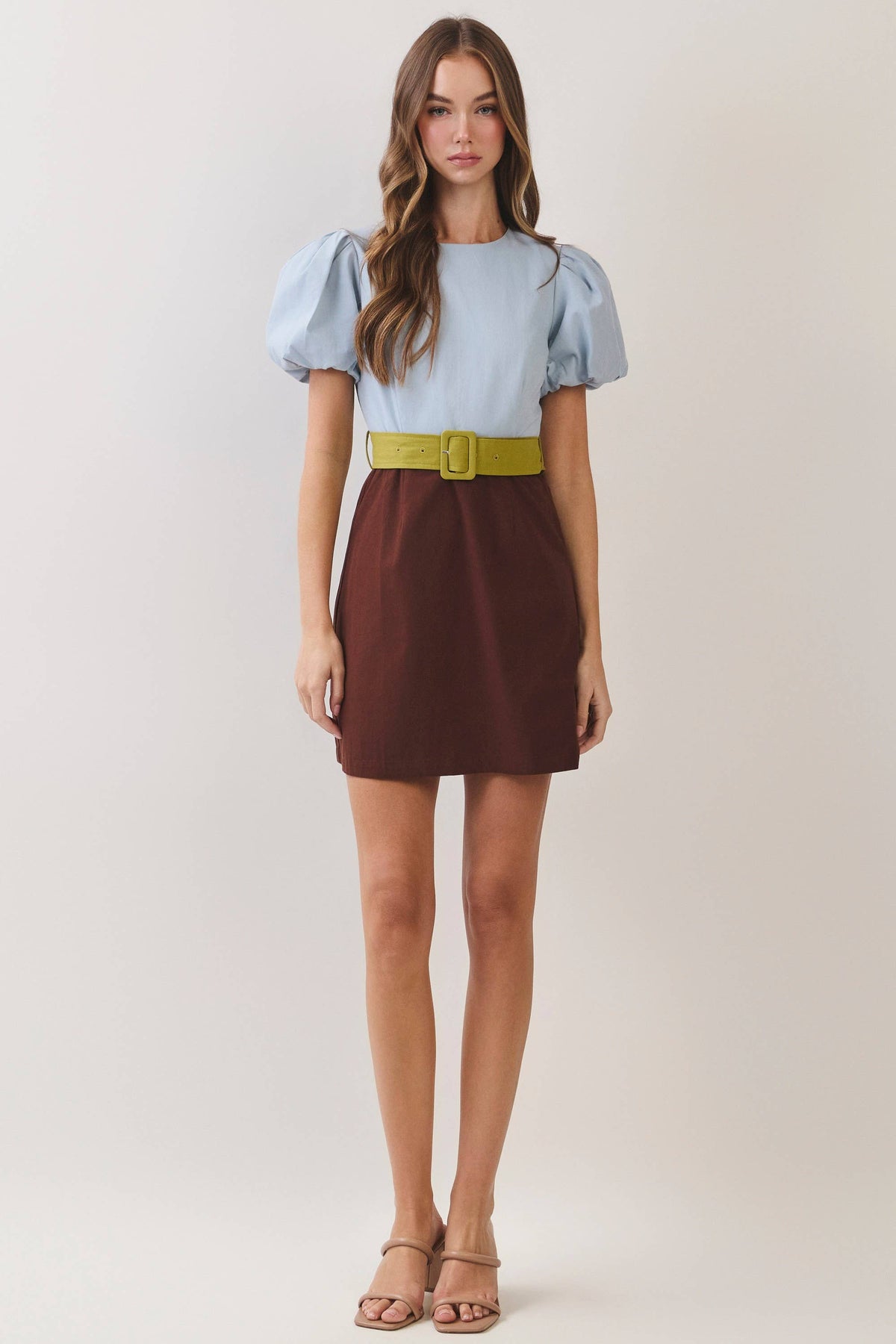 Color Block Puff Sleeve Mini Dress
