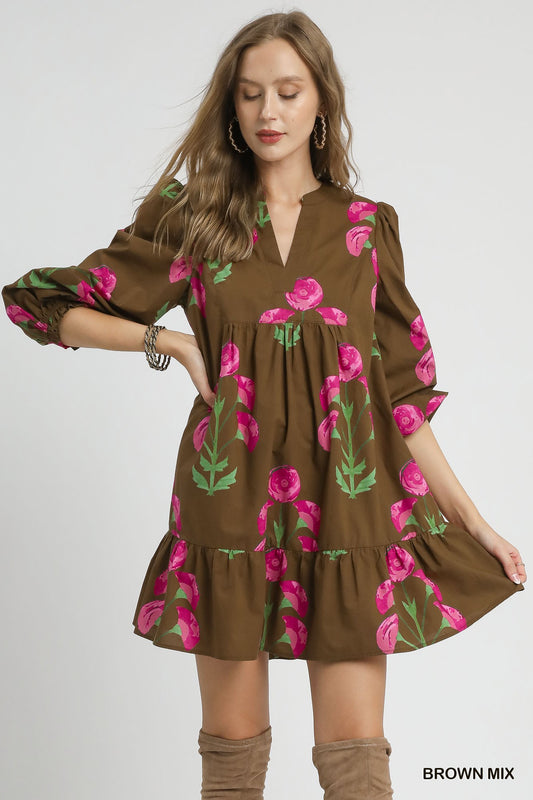 Umgee Mix Floral Babydoll Tunic Dress