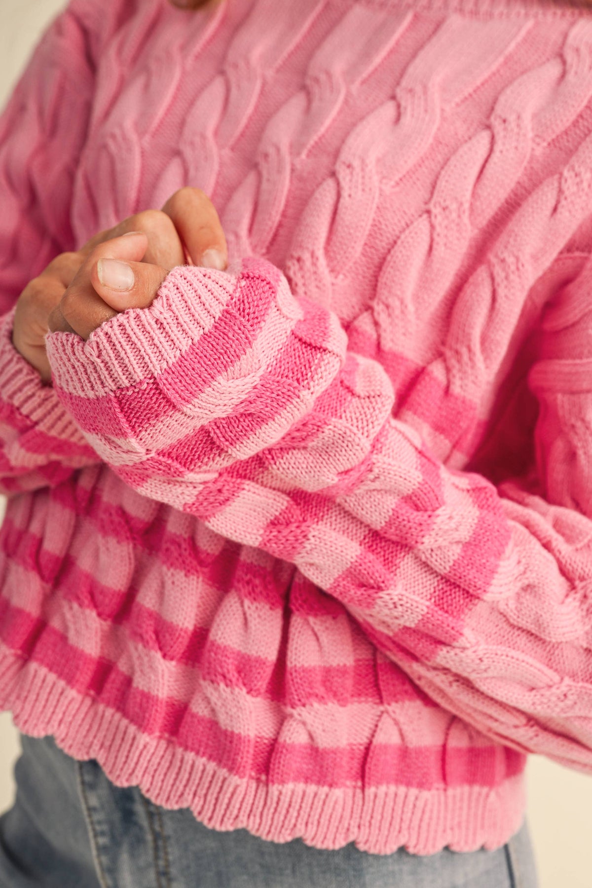 TWEEN GIRLS CABLE KNIT BOXY CROPPED PULLOVER (7/14)