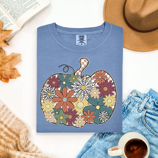 Floral Fall Pumpkin Short Sleeve T-shirt