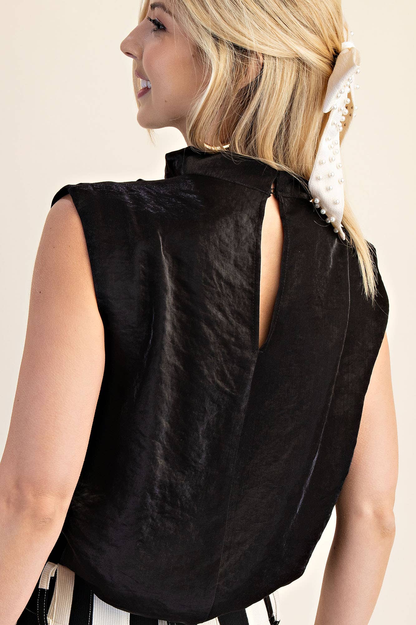 Cowl Neck Pleats Sleeveless Top