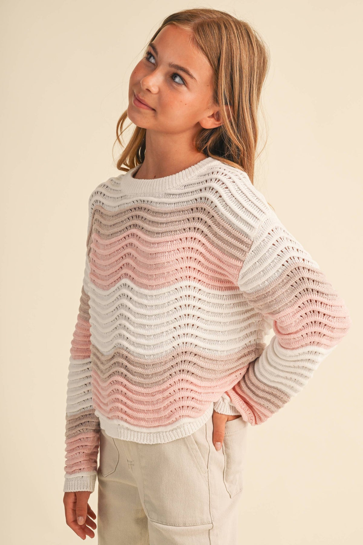 TWEEN GIRLS CREW NECK WAVY RIB KNIT PULL OVER (7-14)