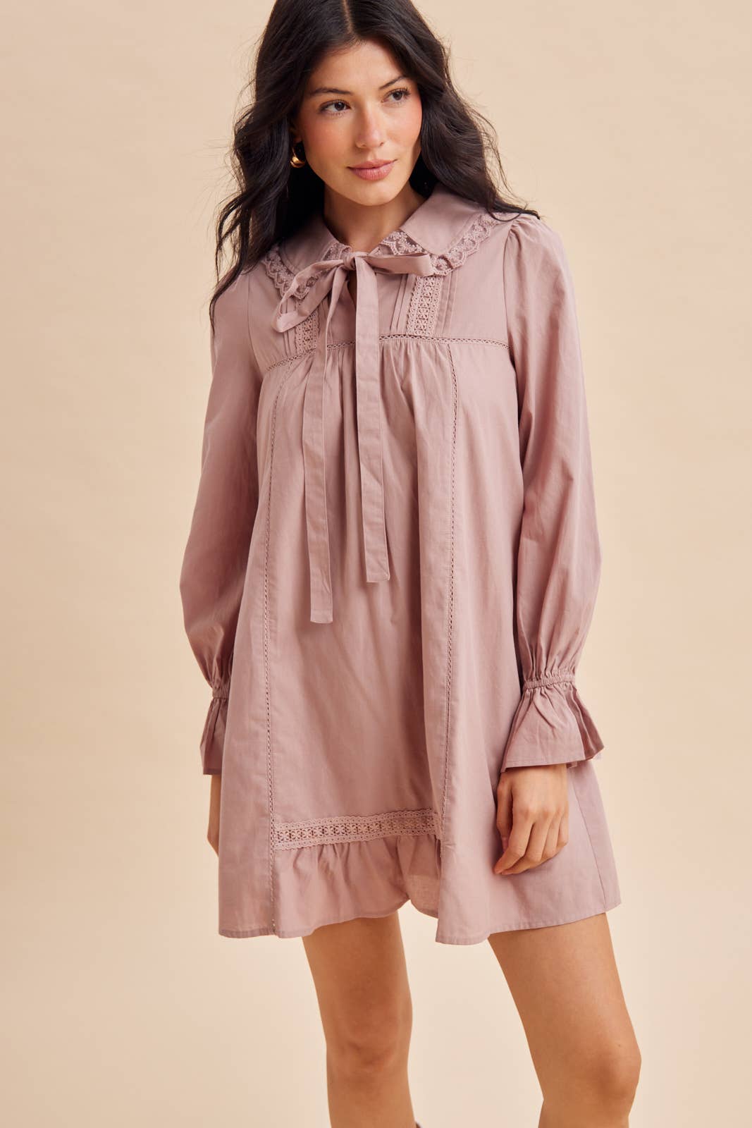 LACE TRIM PETER PAN COLLAR MINI DRESS