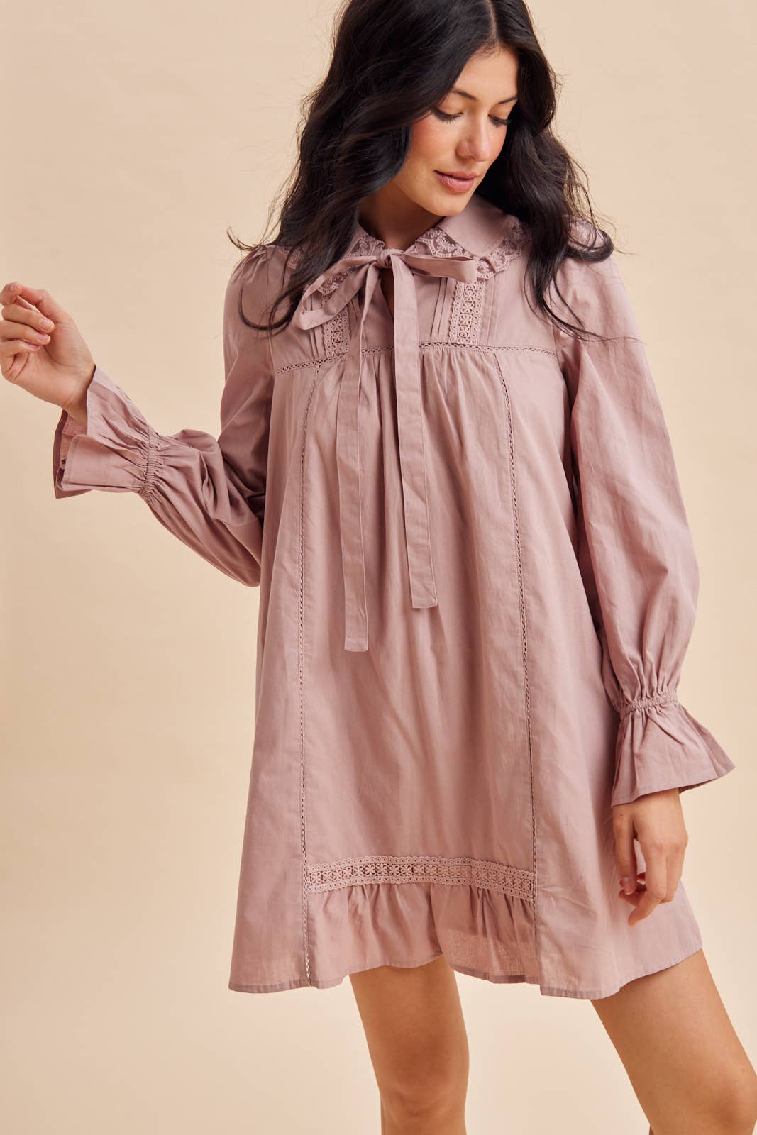 LACE TRIM PETER PAN COLLAR MINI DRESS