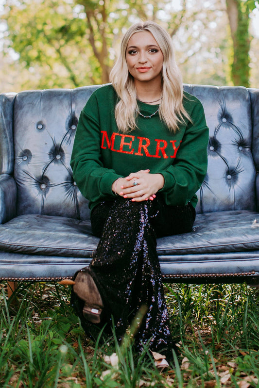 Merry Christmas Sequins engraved 3D Sweatshirt - Green