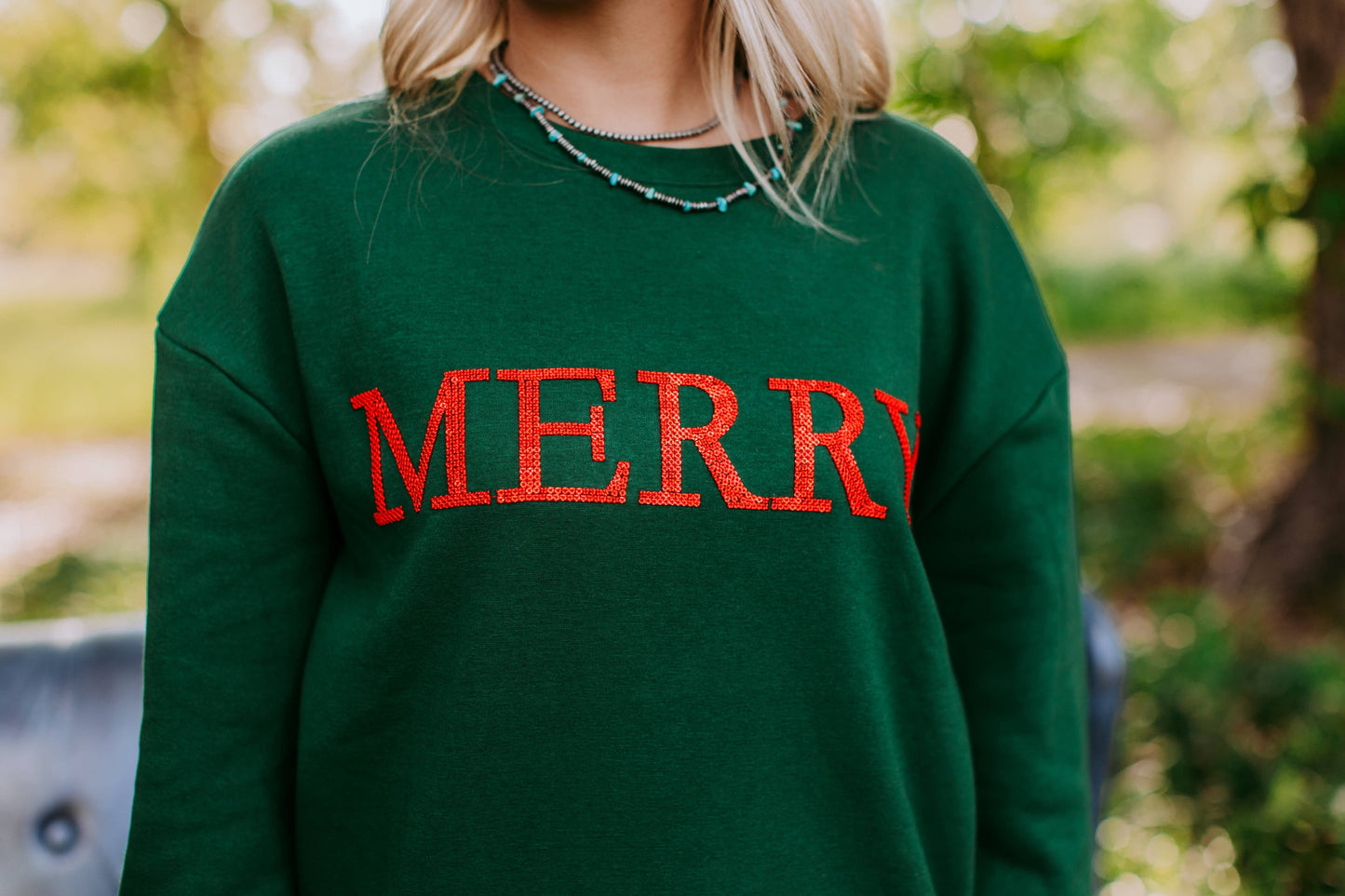 Merry Christmas Sequins engraved 3D Sweatshirt - Green
