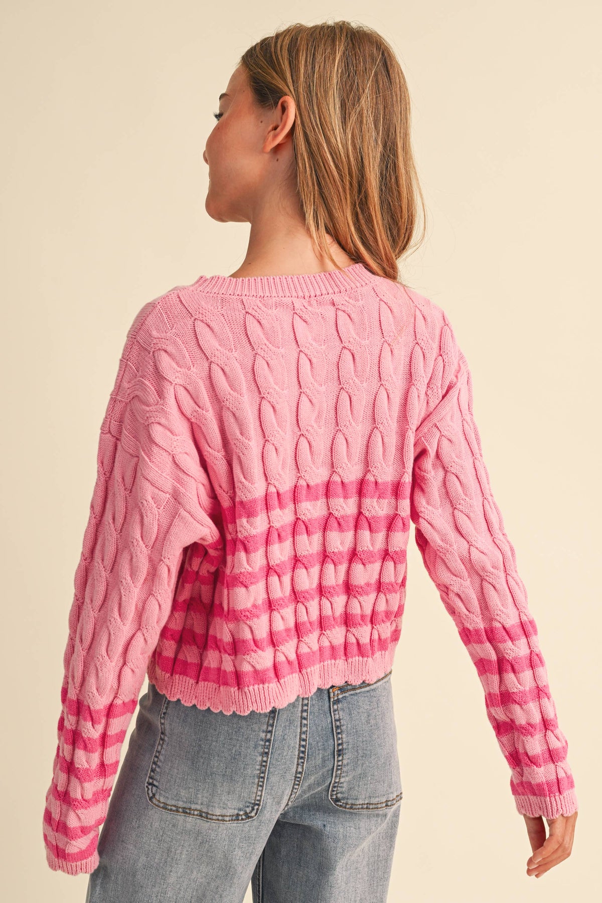 TWEEN GIRLS CABLE KNIT BOXY CROPPED PULLOVER (7/14)
