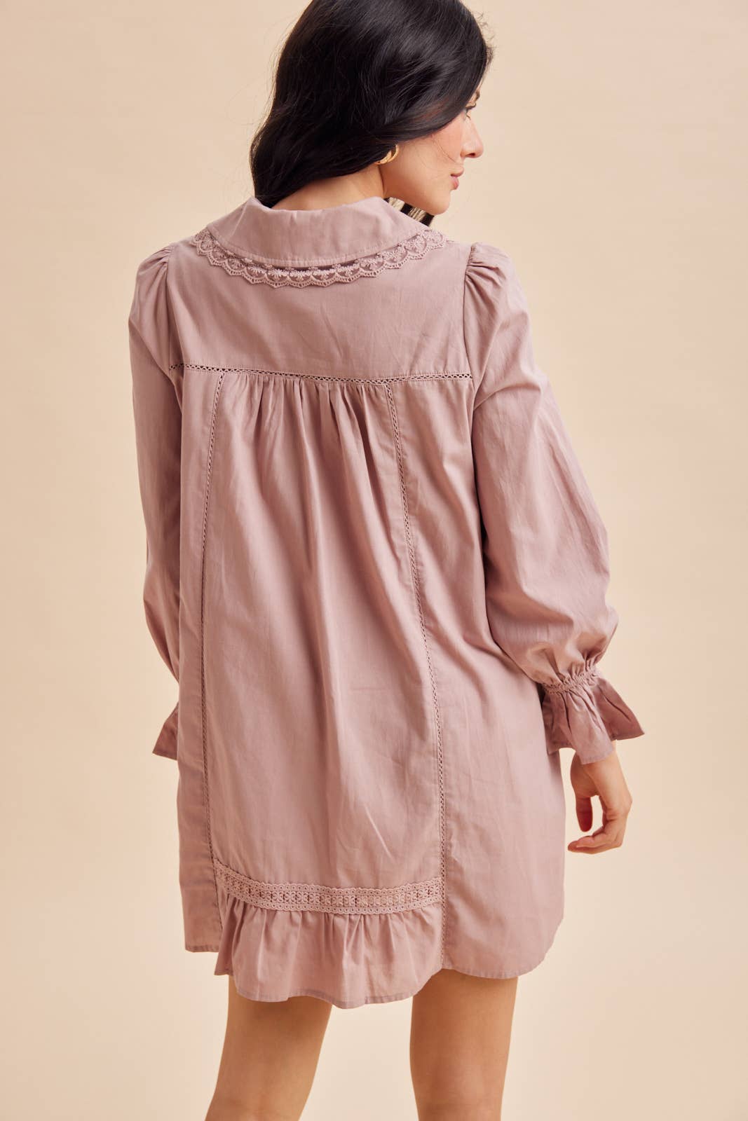 LACE TRIM PETER PAN COLLAR MINI DRESS