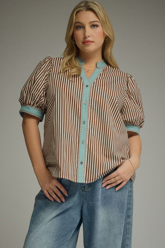Stripe Puff Sleeve Top