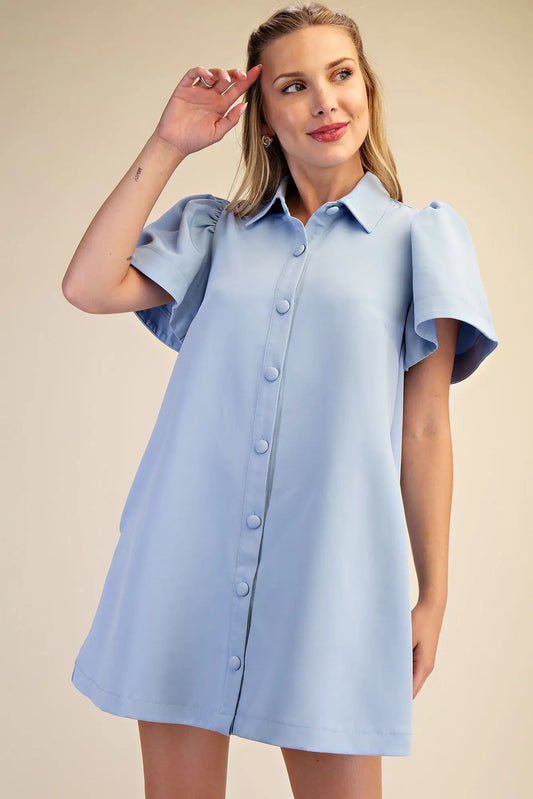 Glam Collar Neck Button Down Mini Dress