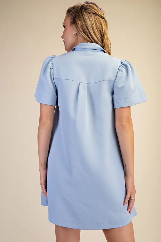 Glam Collar Neck Button Down Mini Dress