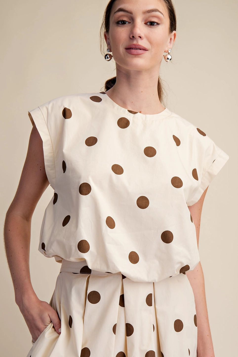 Round Neck Polka Dot Bubble Top