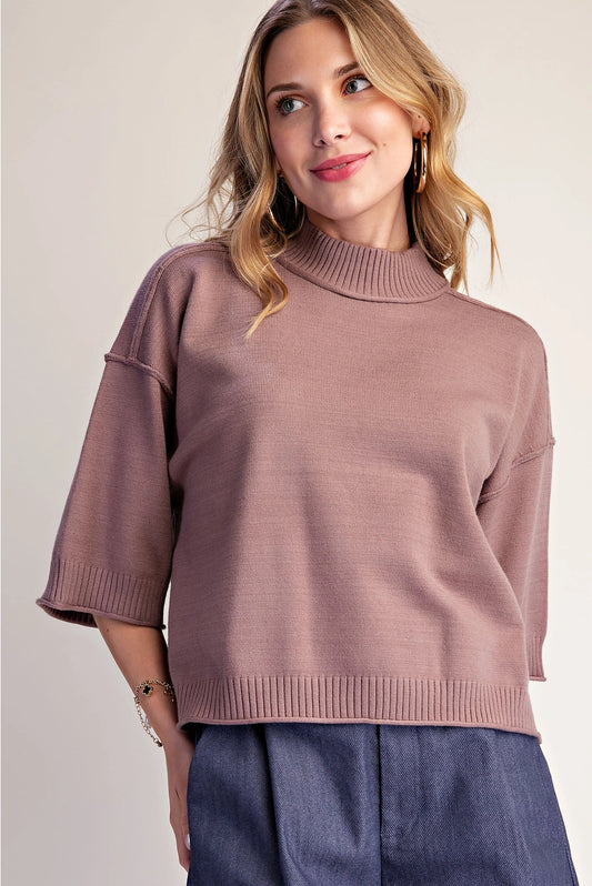 Mock Neck 3/4 Sleeves Sweater