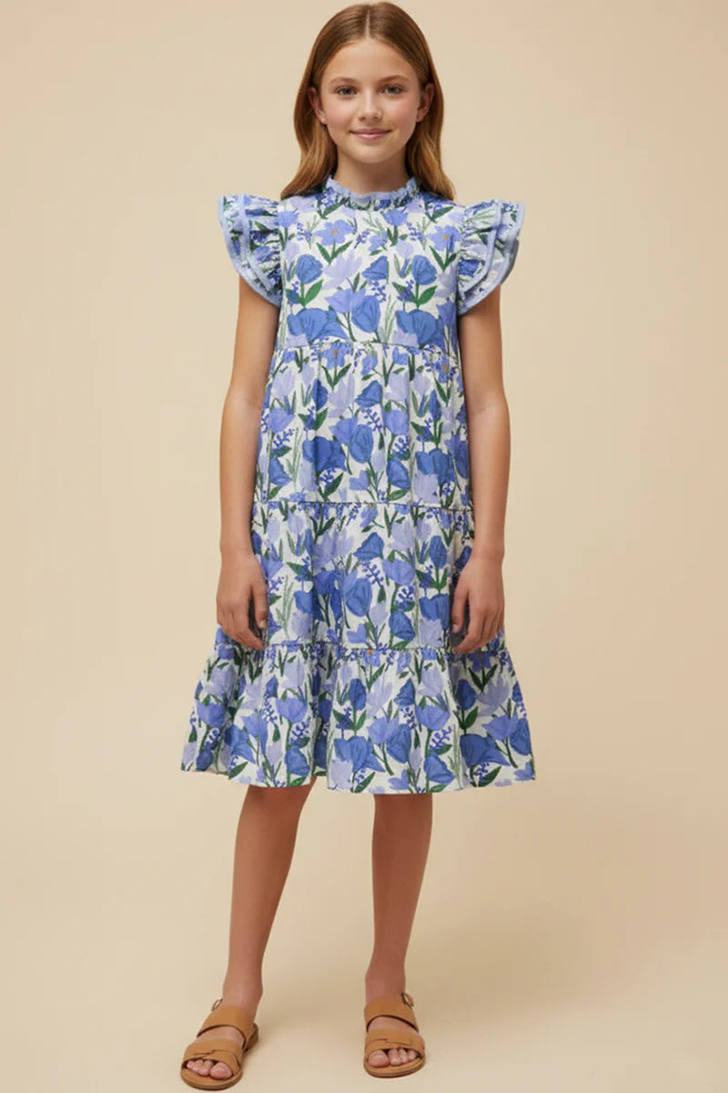 Ruffle Neck Floral Dress