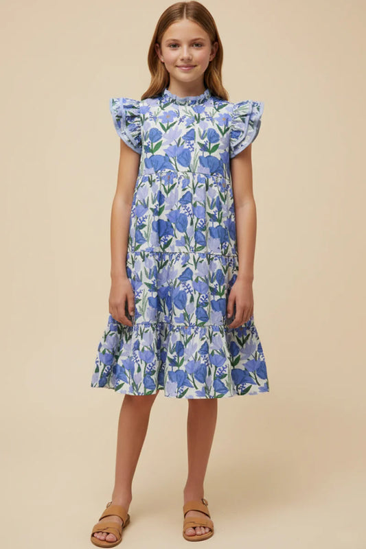Ruffle Neck Floral Dress