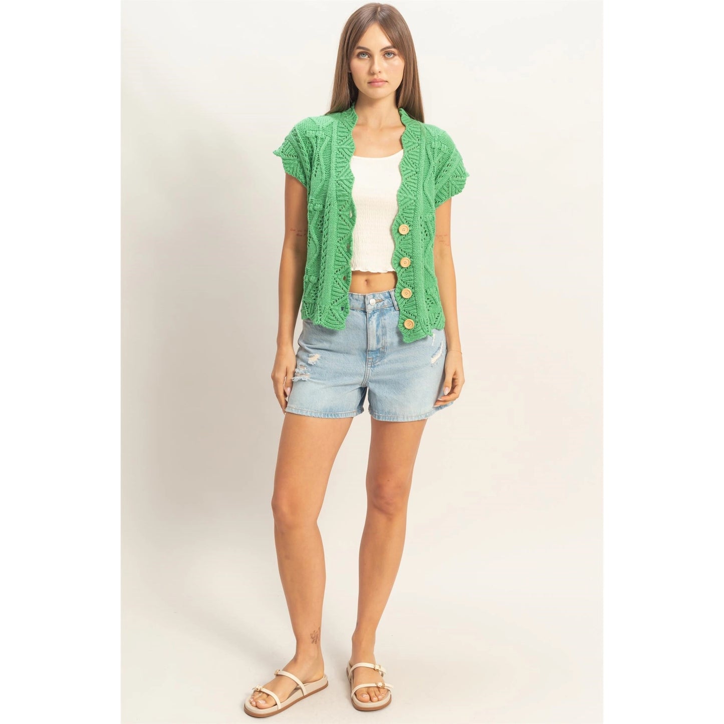 Button-Front Crochet Cardigan