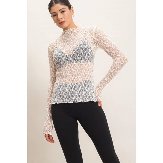 Lace Mock Neck Long Sleeve Top