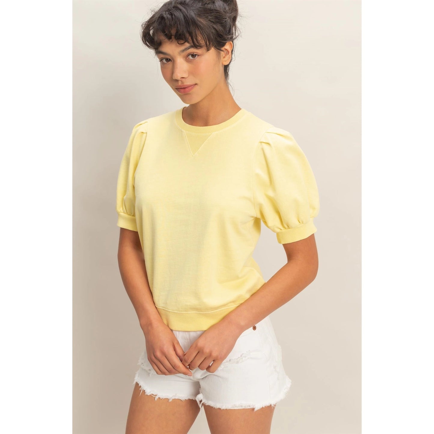 Puff Sleeve Crew Neck