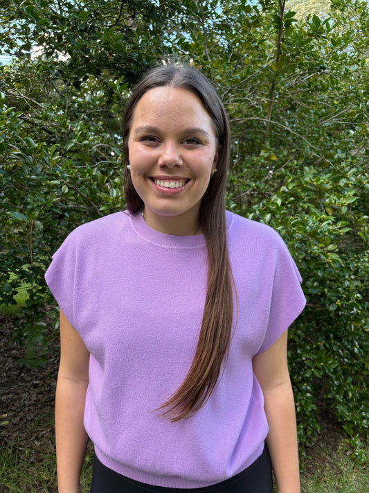 Round Neck Short Dolman Sleeve Sweater-Lavender