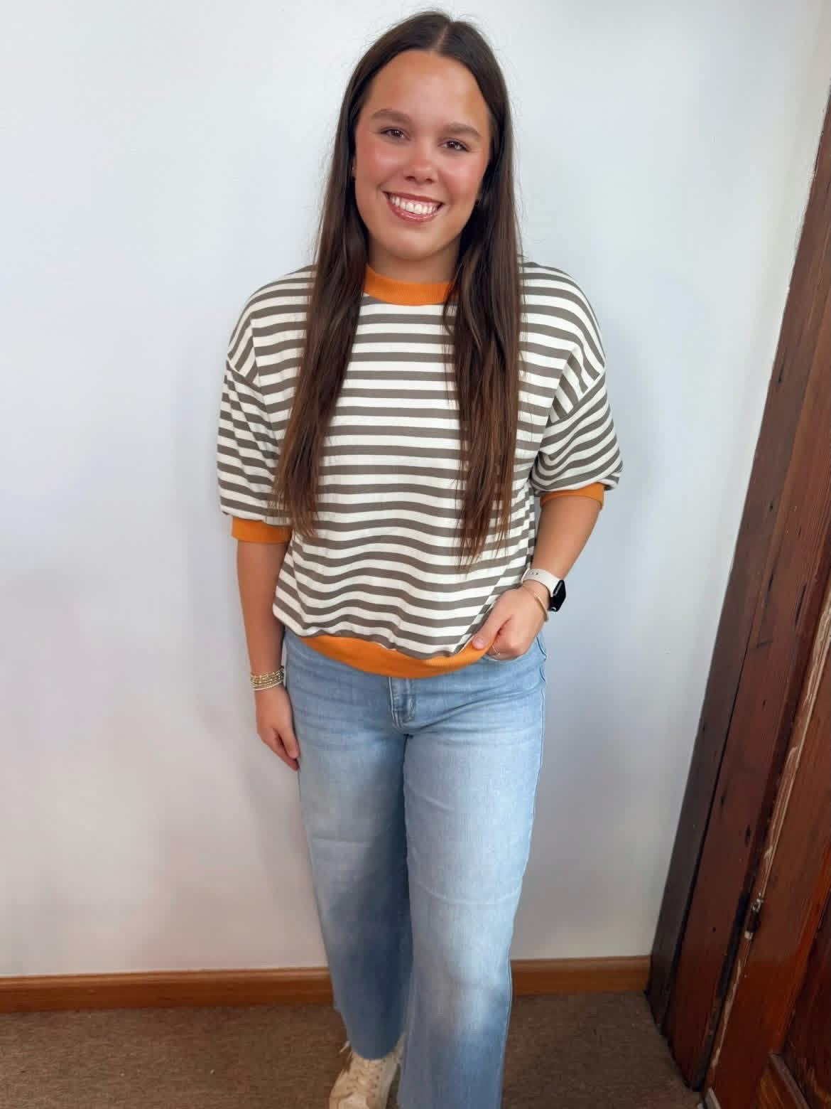 Colorblock Trim Striped Top