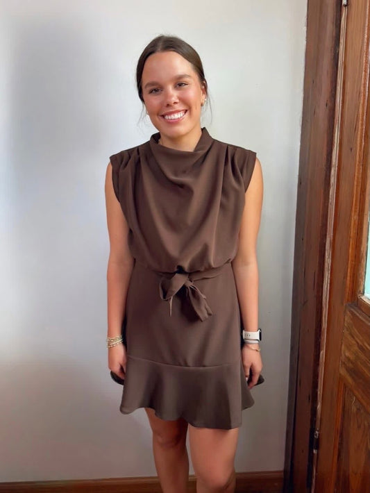 Cowl Neck Waist Tie Dress