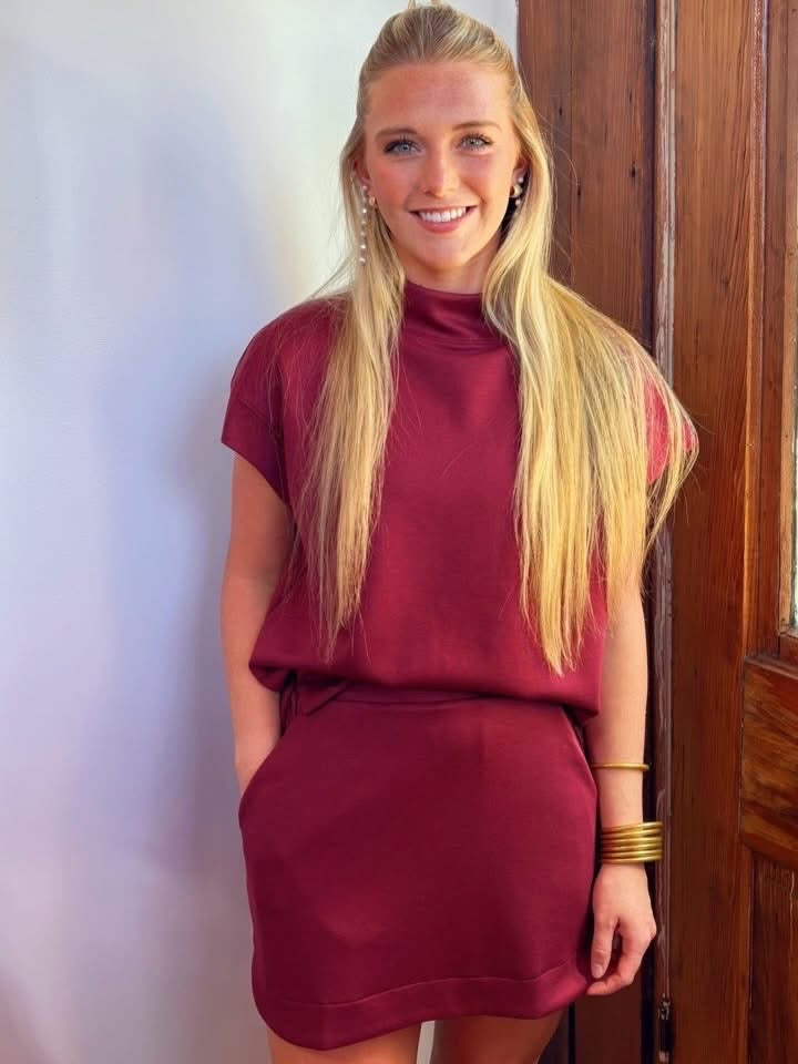 Mock Neck Top and Skirt Set
