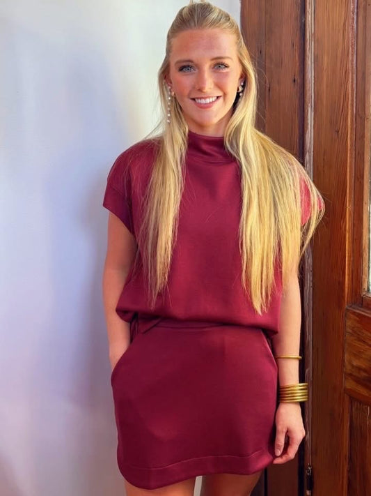 Mock Neck Top and Skirt Set