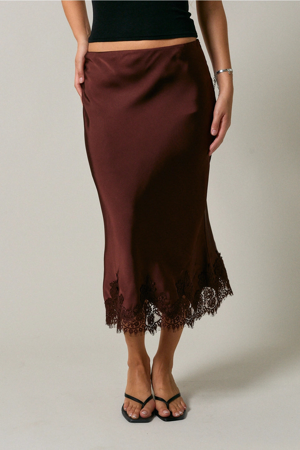 Lace Trim Midi Skirt