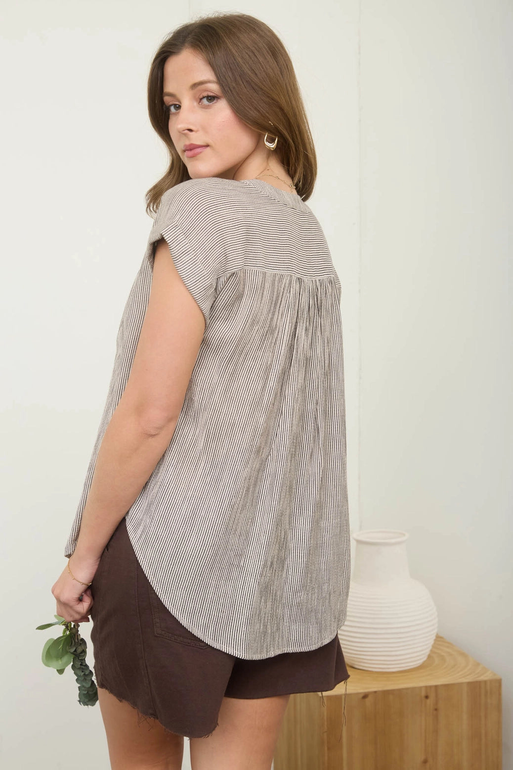 Pinstripe Cuff Sleeve Button Down